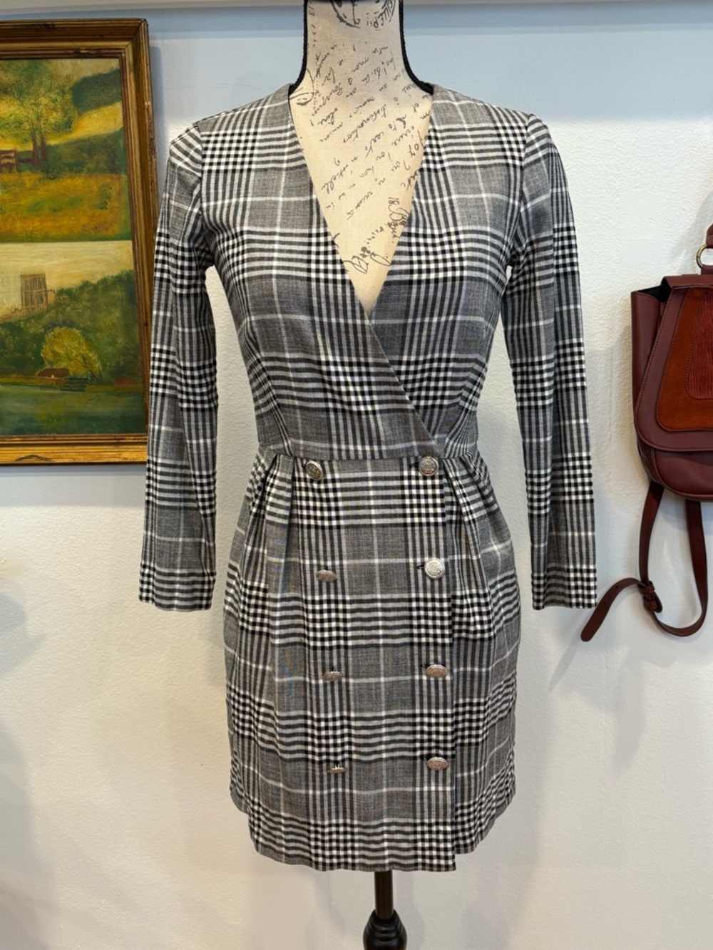 Zara Plaid Blazer Dress – Dark Academia Preppy, Size S
